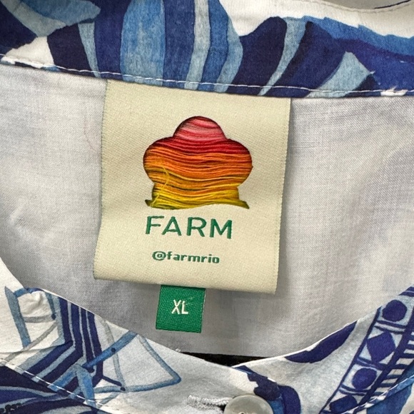 FARM Rio Sweet Rio Blue and White Patterned Balloon Sleeve Ruffle Mini Dress - Picture 2 of 9